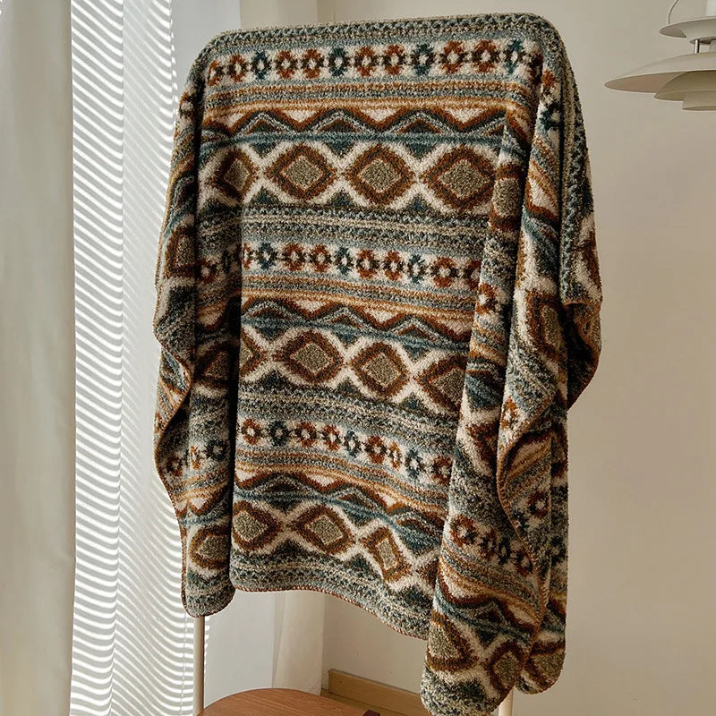 Afralia™ Boho Printed Blanket: Cozy, Multi-Functional, Half-Flannel Shawl, Single/Double Bedspread
