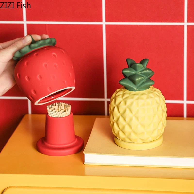 Afralia™ Strawberry Ceramic Toothpick & Swab Holder: Fruits Shape Desktop Organizer & Storage Jar