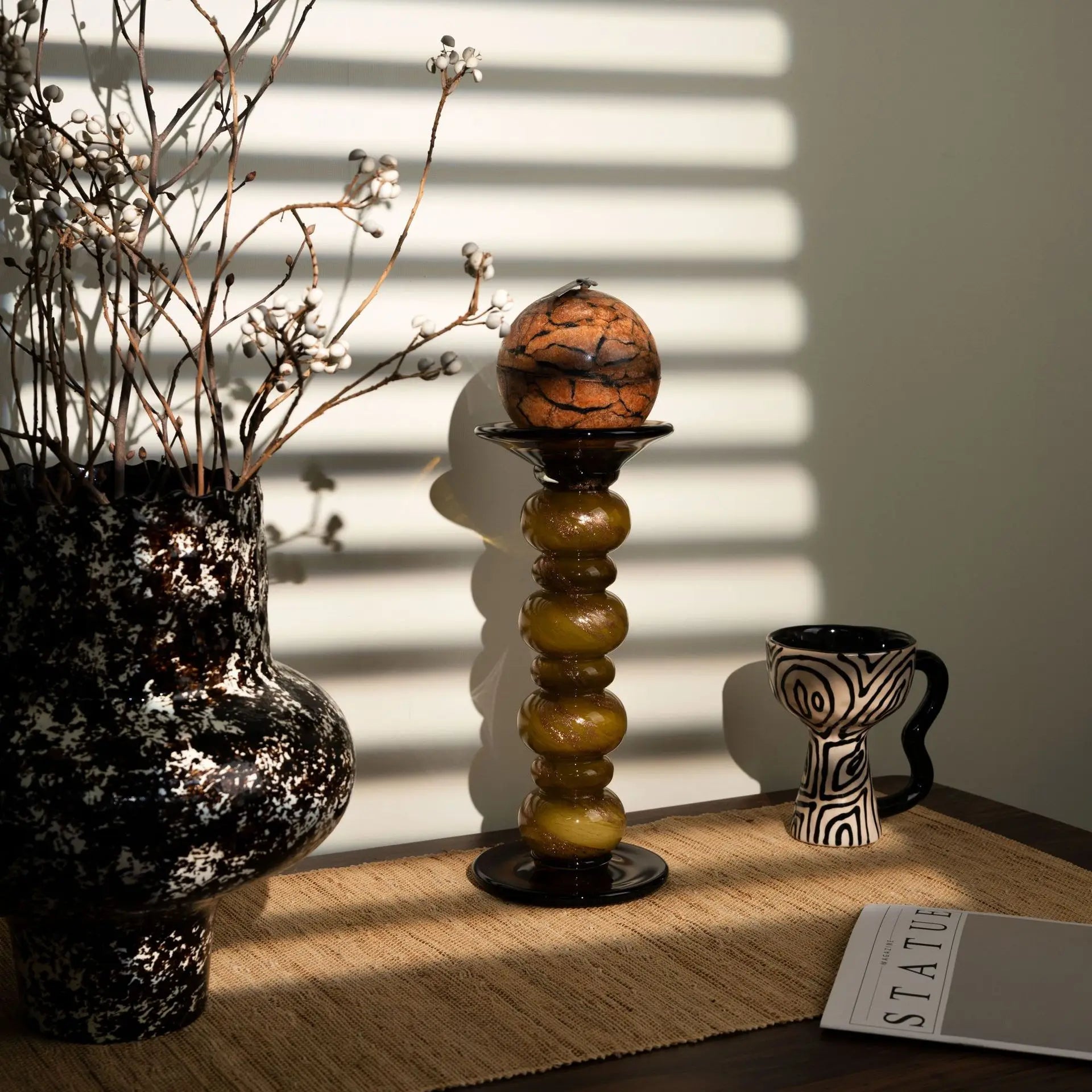 Afralia™ Glass Candlestick Geometric Pebbles Candle Holder for Wedding Centerpieces