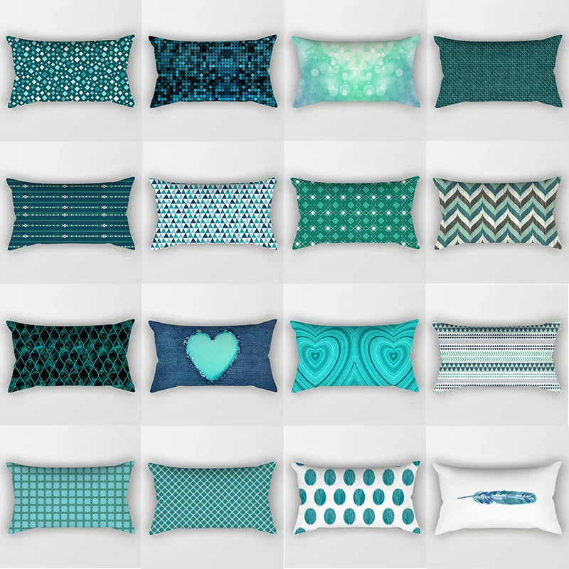 Afralia™ Teal Blue Geometric Polyester Pillowcase - Stylish Home Decoration Pillow Cover