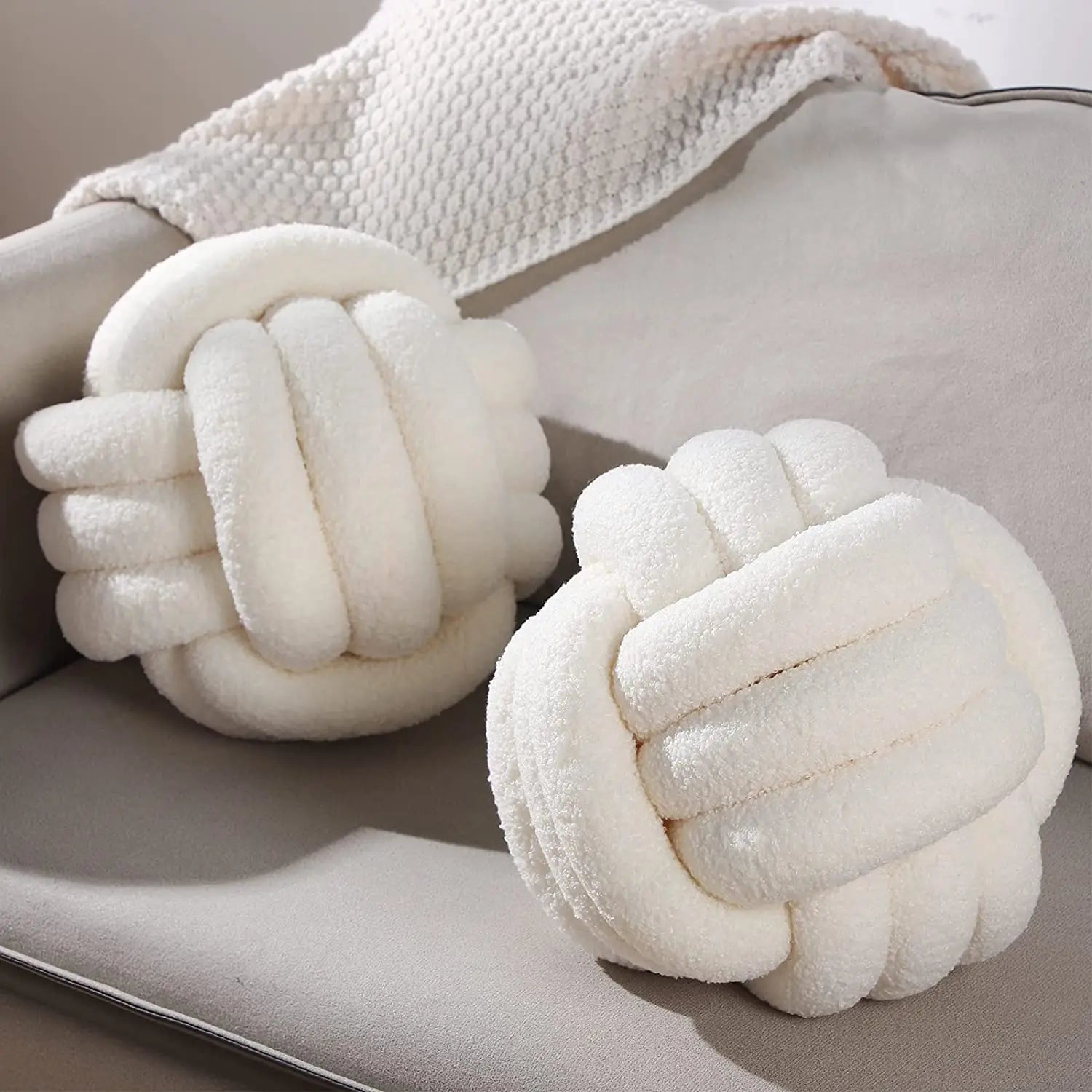 Afralia™ Boucle Knotted Circle Soft Pillows - Home Decorative Round Ball Throw Plush Pillows