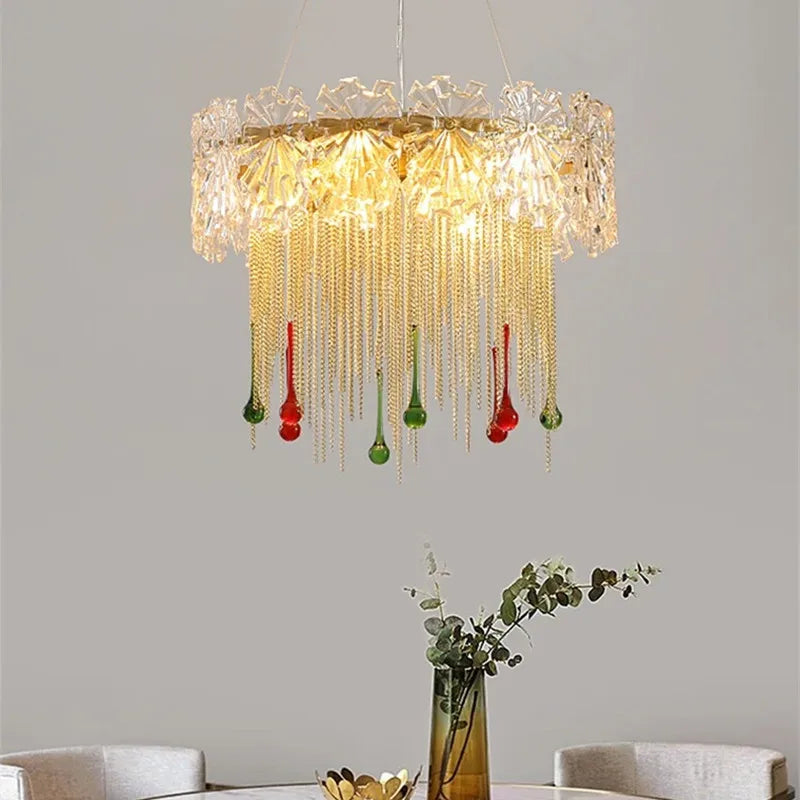 Afralia™ Water Drop Crystal Tassel Chandelier LED Pendant Light Luxe Fixture