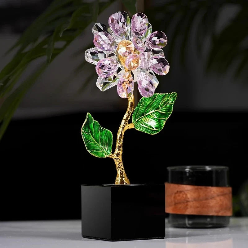 Afralia™ Crystal Sunflower Metal Sculpture Home Decor Figurine Glass Handicraft