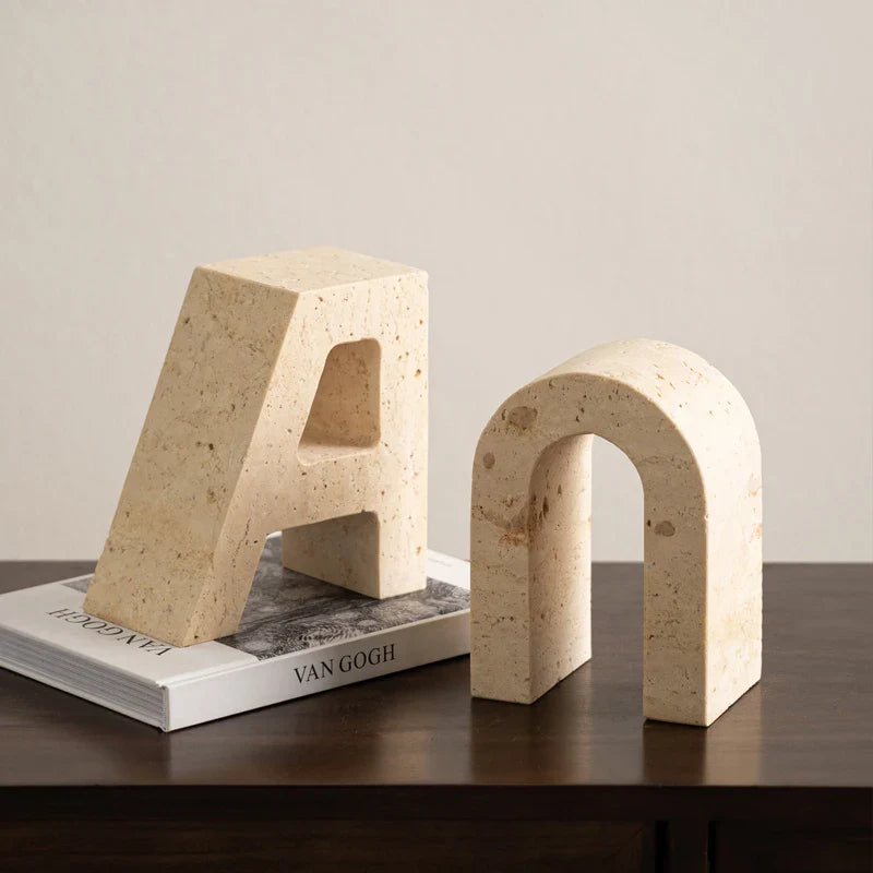 Afralia™ Marble Bookends with A-U Alphabet Design - Heavy Duty Shelf Decor