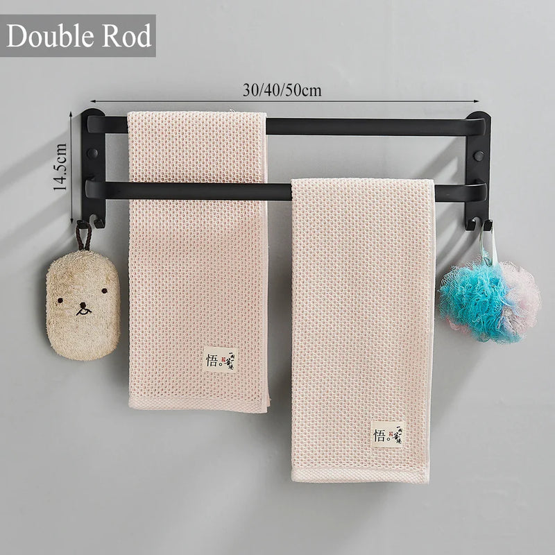 Afralia™ Towel Rack: Folding Wall Mount Shower Holder, Aluminum Black Bathroom Shelf