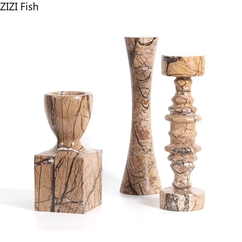 Afralia™ Marble Candle Holder Set for Romantic Dining Table Decoration & Wax Melts