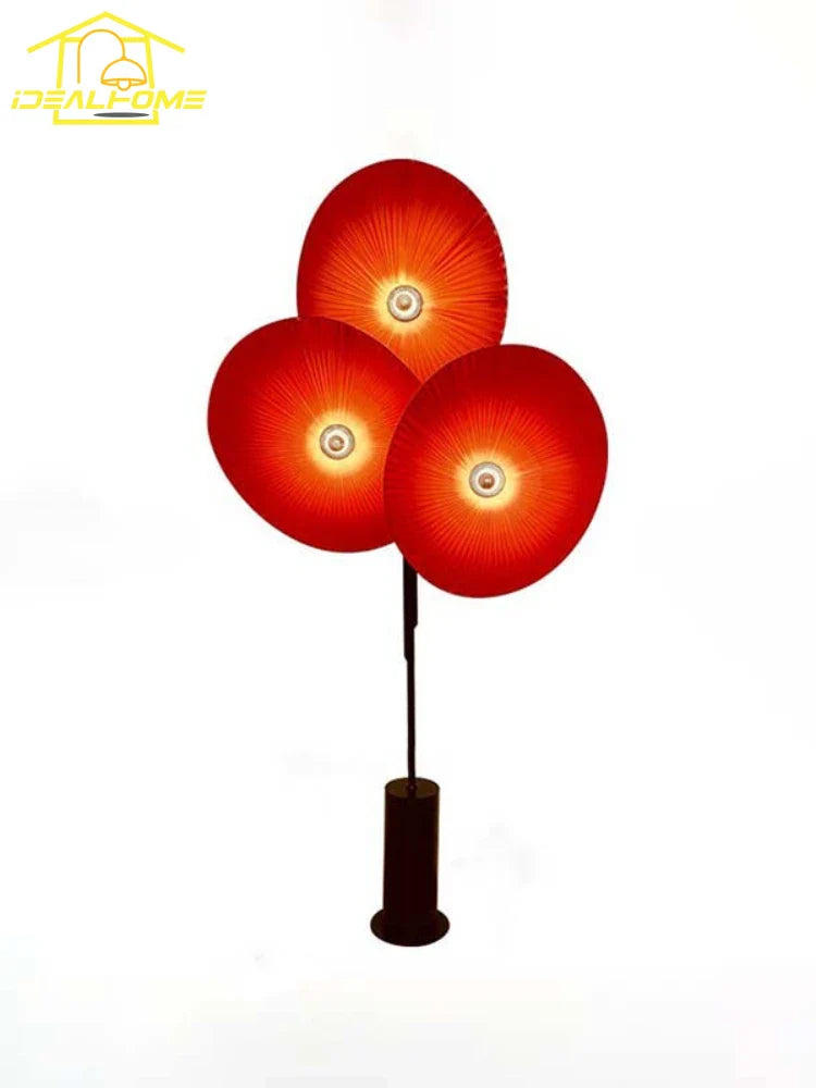 Afralia™ Wabi-sabi Fan Floor Lamp LED E27 Fabric Art Decorative Standing Light