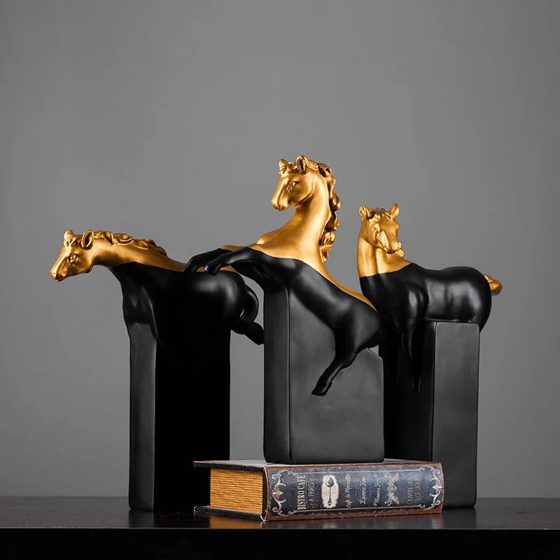 Afralia™ Golden Horse Abstract Sculpture: Elegant Running Horse Figurine for Home Decor
