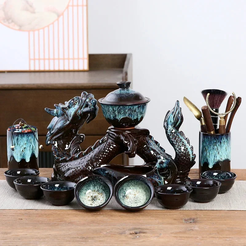 Afralia™ Dragon Teapot Set | Semi-Automatic Tea Set | Magnetic Rotating Water-Conducting Tea Set