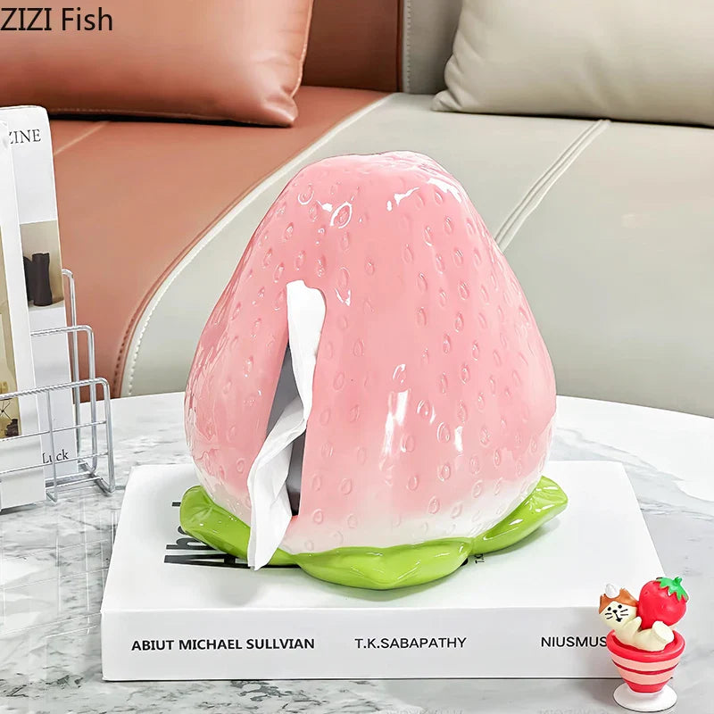 Afralia™ Strawberry Ceramic Tissue Box Bedside Table Decoration