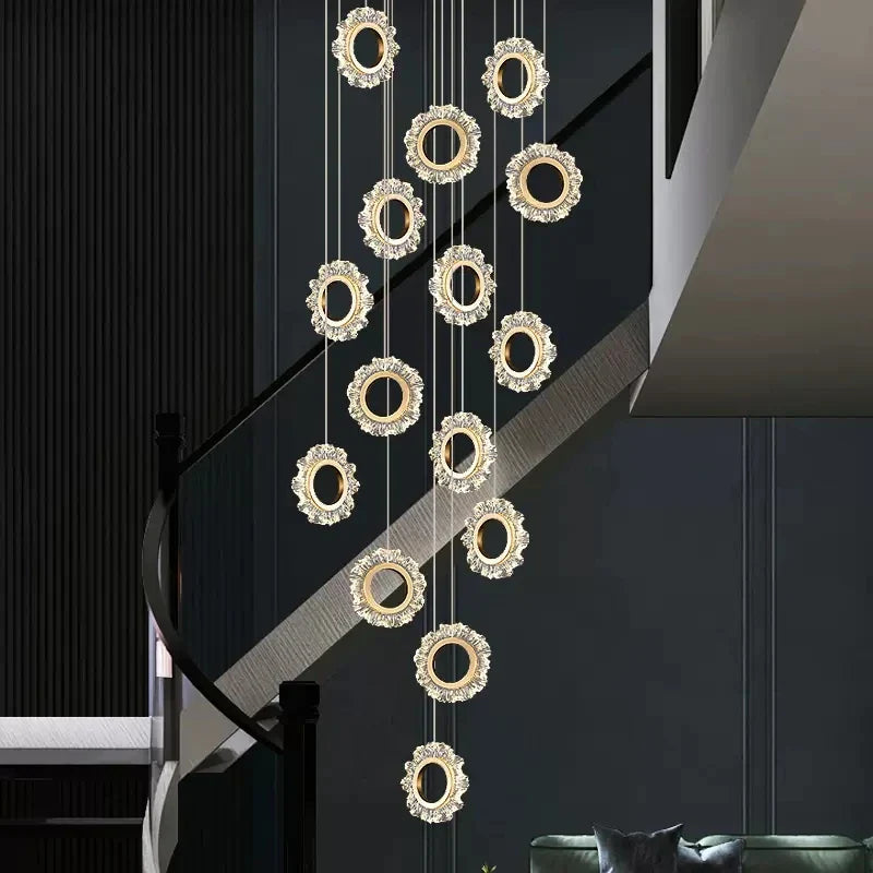 Afralia™ Flower Ring Chandelier for Duplex Living Room and Dining Room