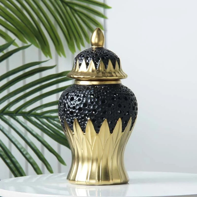 Afralia™ Elegant Golden Porcelain Jar for Home Decoration and Storage