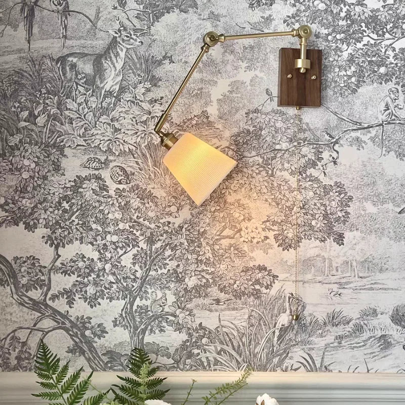 Afralia™ Walnut Wood LED Wall Sconce Bedside Lamp