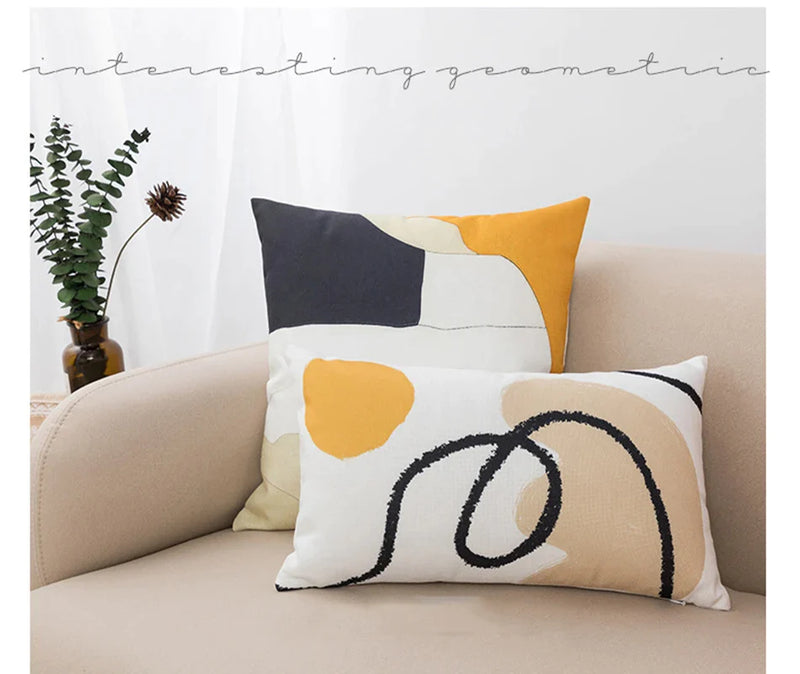 Afralia™ Abstract Geometric Print Cotton Linen Pillow Cover Nordic Style Decor Pillowcase