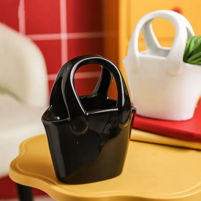 Afralia™ Ceramic Vase Handbag Terrarium Home Decoration Flower Arrangement Accessories