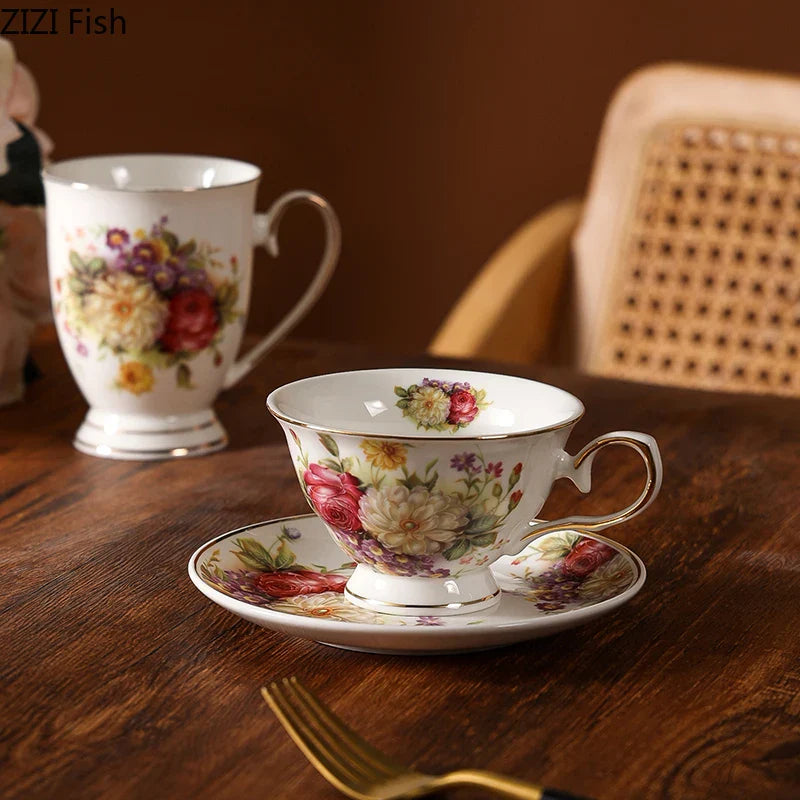 Afralia™ Elegant Floral Ceramic Cup & Saucer Set