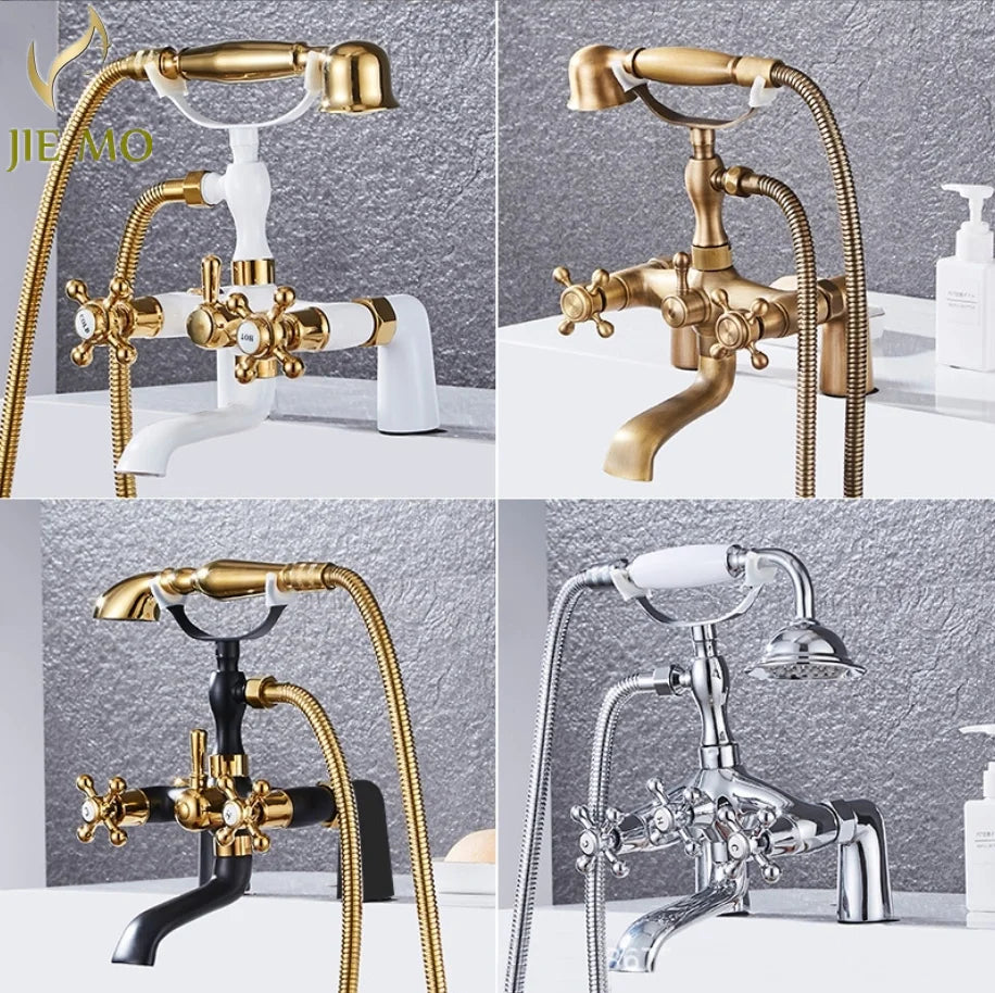Afralia™ Antique Chrome Bathtub Shower Mixer Faucet Tap Set for Bathroom