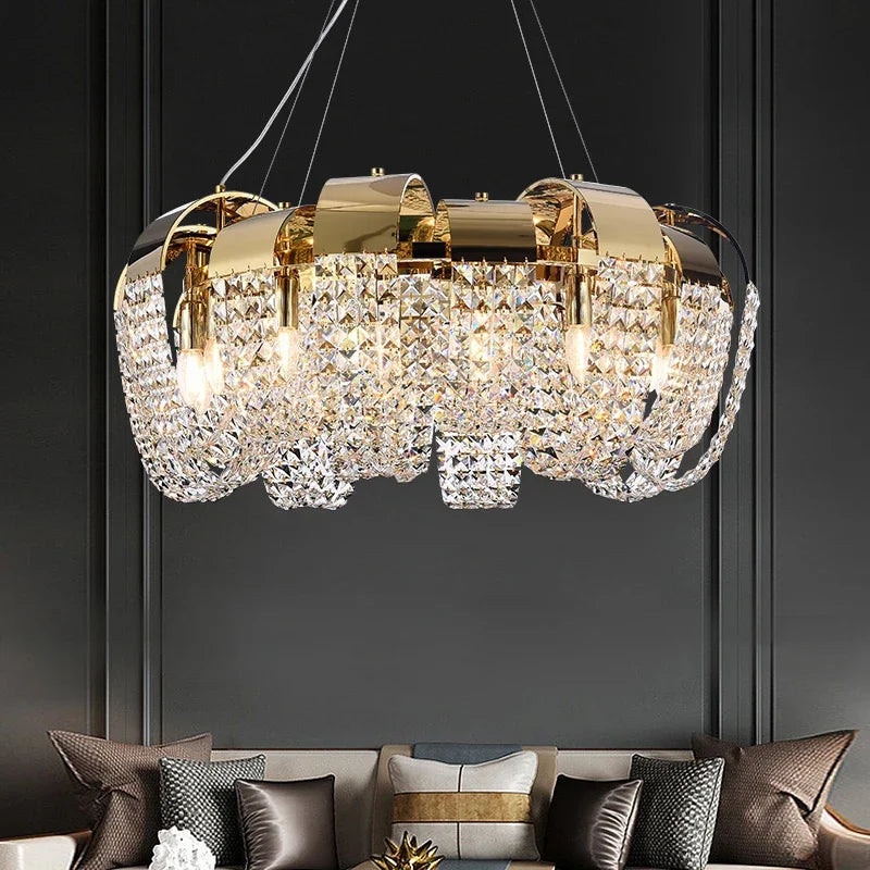 Afralia™ Modern Gold Crystal Chandelier LED Light Fixture Luxury Living Room Decor