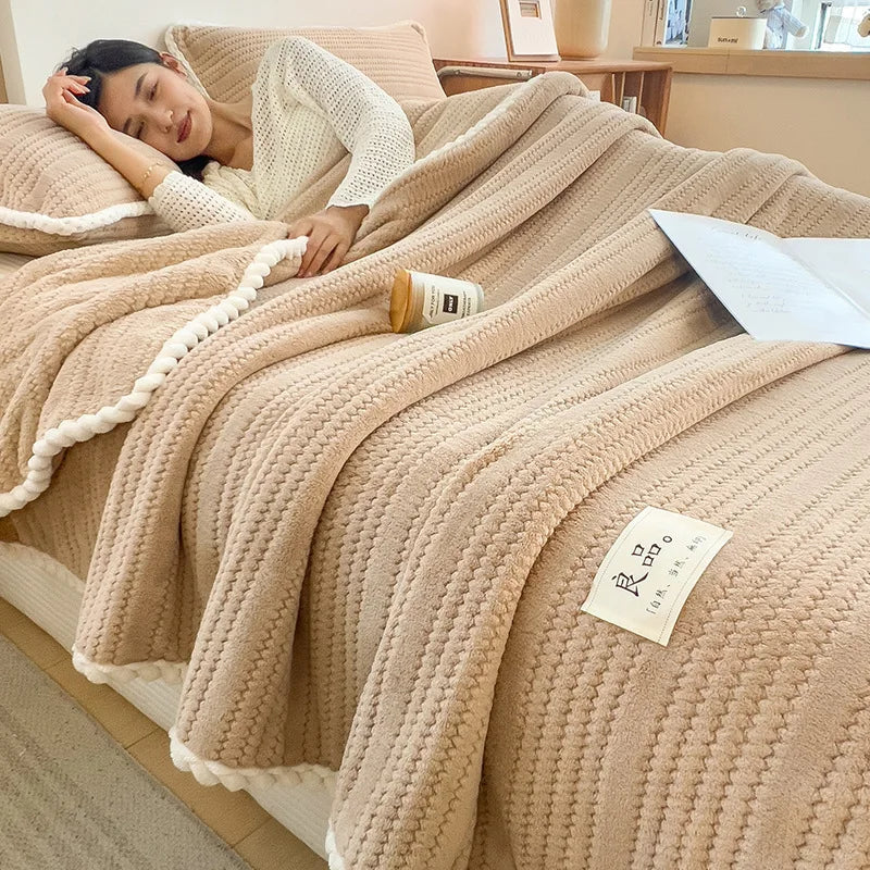 Afralia™ Double Sided Jacquard Milk Velvet Blanket - Winter Warm Sofa Cover