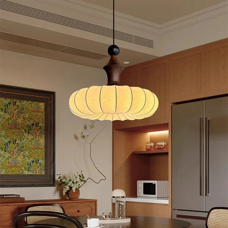 Afralia™ Silk Wood Fabric Pendant Light for Home Decor, Dining Room, Kitchen, Restaurant