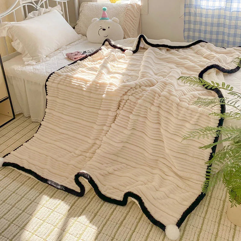 Afralia™ Ribbed Flannel Lamb Fleece Blanket for Warmth & Coziness