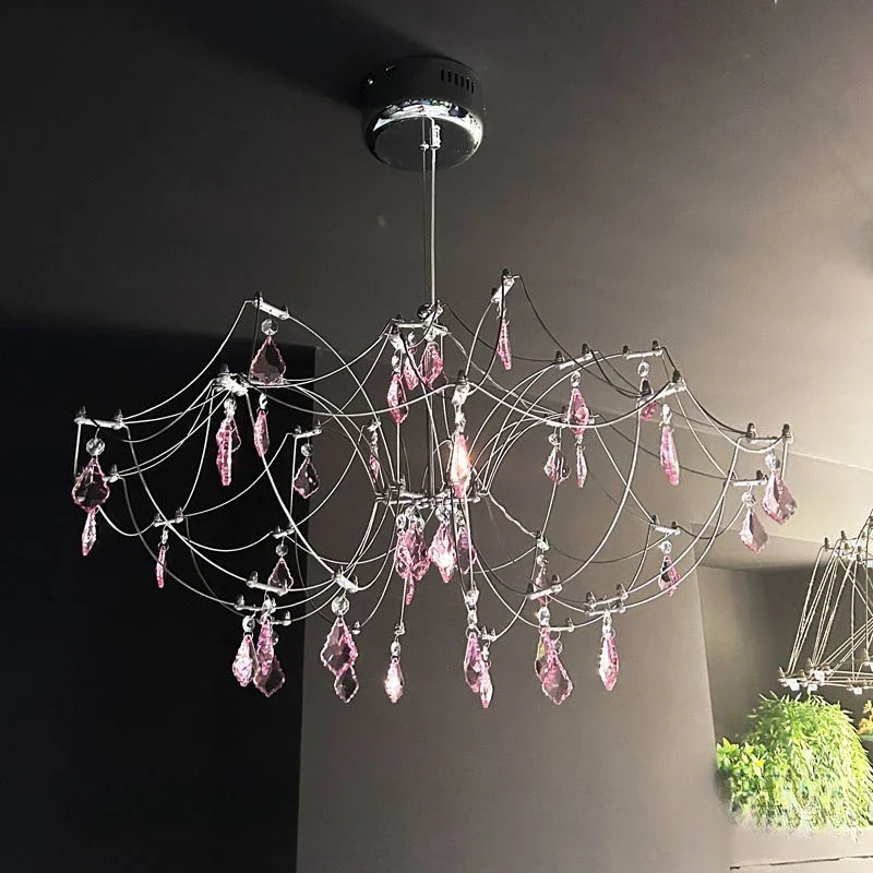 Afralia™ Firefly Pink Crystal Chandelier for Living Room and Bedroom