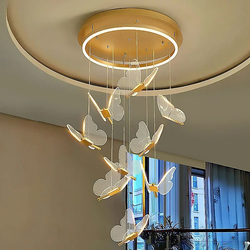 Afralia™ Butterfly LED Chandelier for Duplex Villa Living Room Romantic Wedding Decor