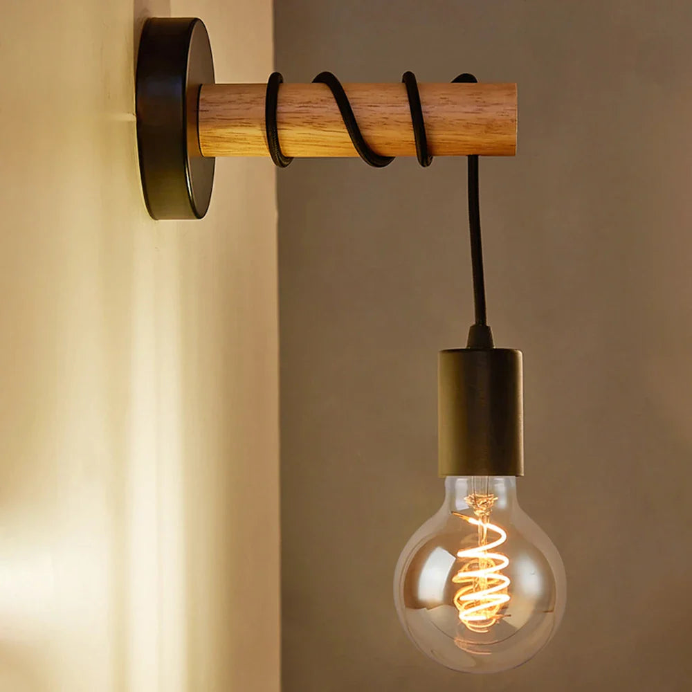 Afralia™ Modern Wooden Wall Sconce Light Fixture E27 Lamp for Indoor & Outdoor Home Decor