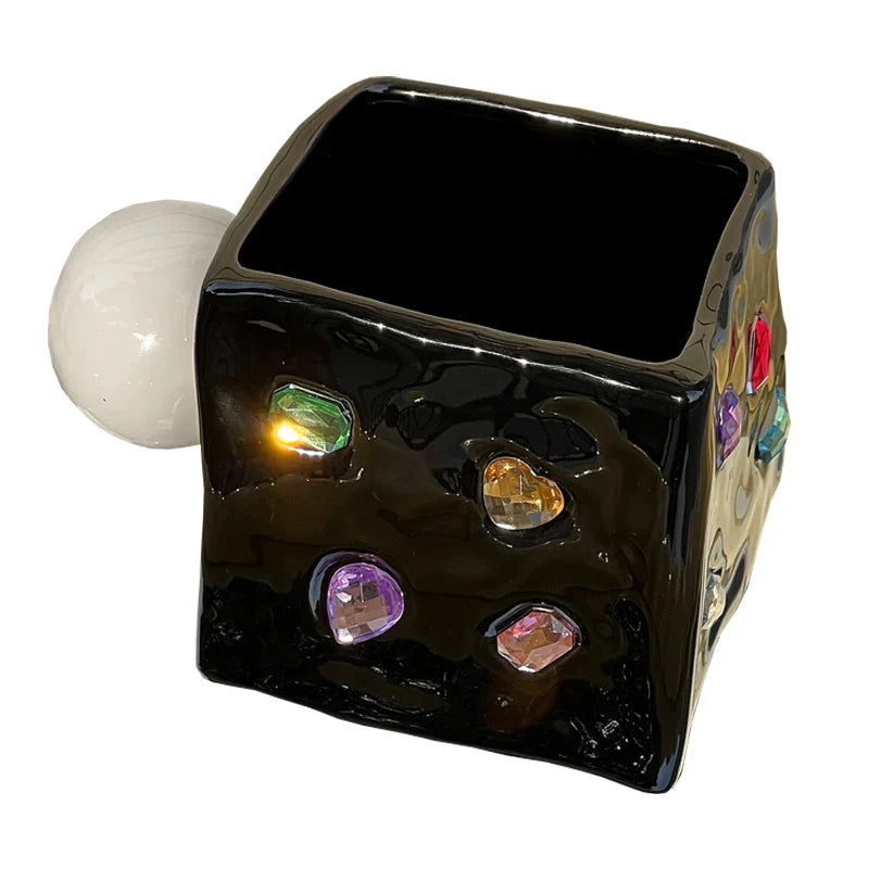 Afralia™ Diamond Ceramic Square Americana Coffee Mug Set - Handcrafted Jewelry Inspired Drinkware