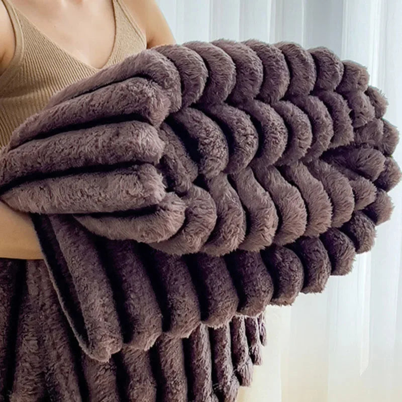 Afralia™ Dark Faux Rabbit Plush Blanket: Super Soft Comforter for Office Napping and Bed