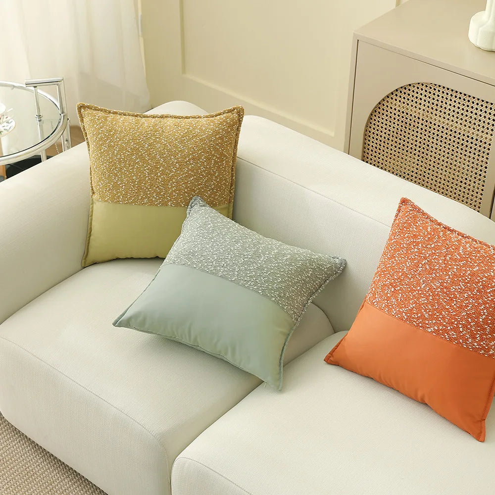 Afralia™ Patchwork Plush Pillow Cover in Yellow Green Orange for Home Decor