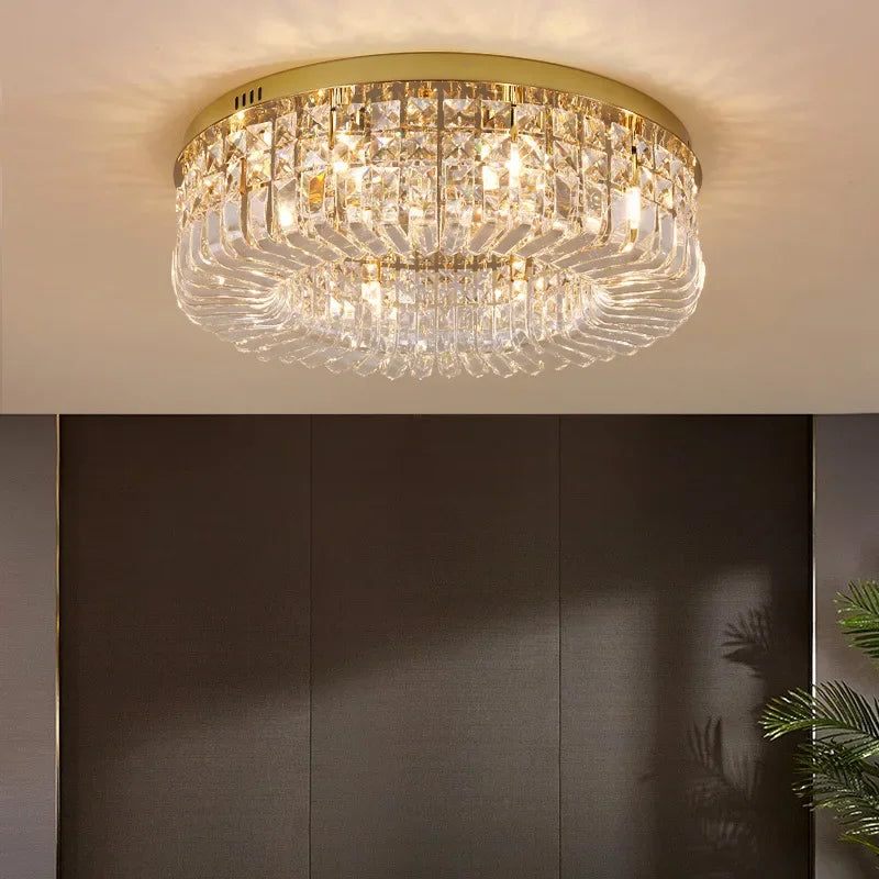 Afralia™ Crystal Gold Ceiling Light for Dining Room, LED Chandeliers Living Room Decoration