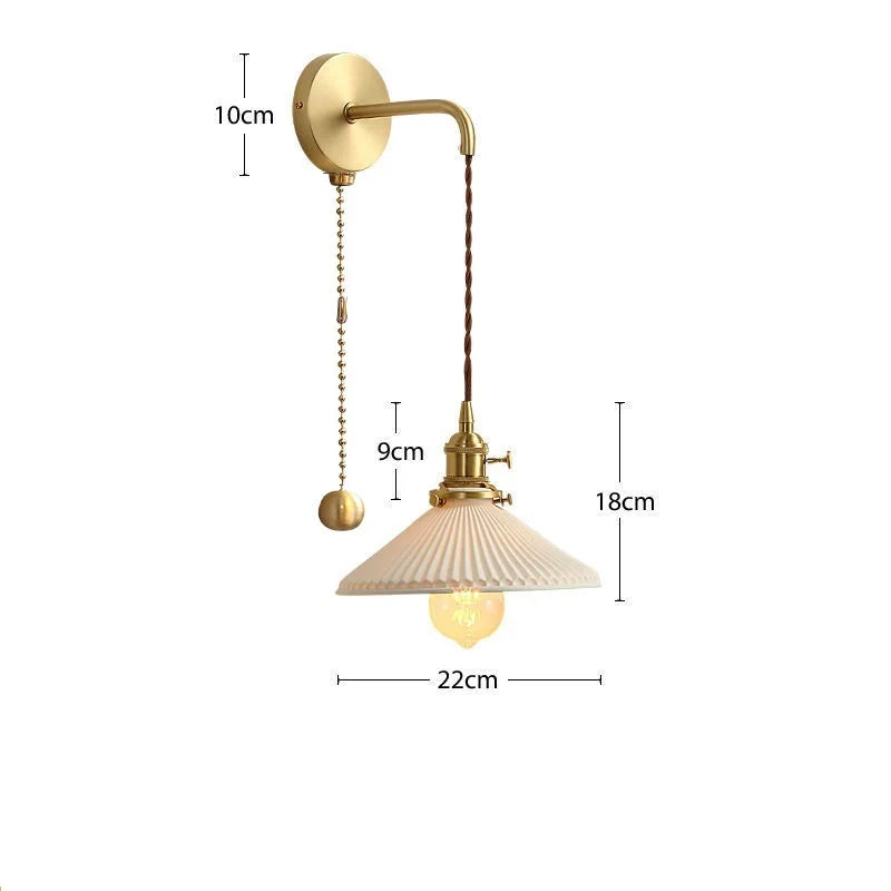 Afralia™ Ceramic Wall Lamp Pull Chain LED Modern Nordic Copper Socket Mirror Light