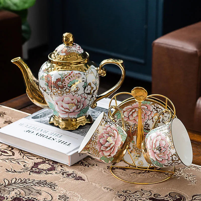 Porcelain Teapot & Cup Set by Afralia™: High-Capacity, Heat-Resistant Teaware Pot with Filter.