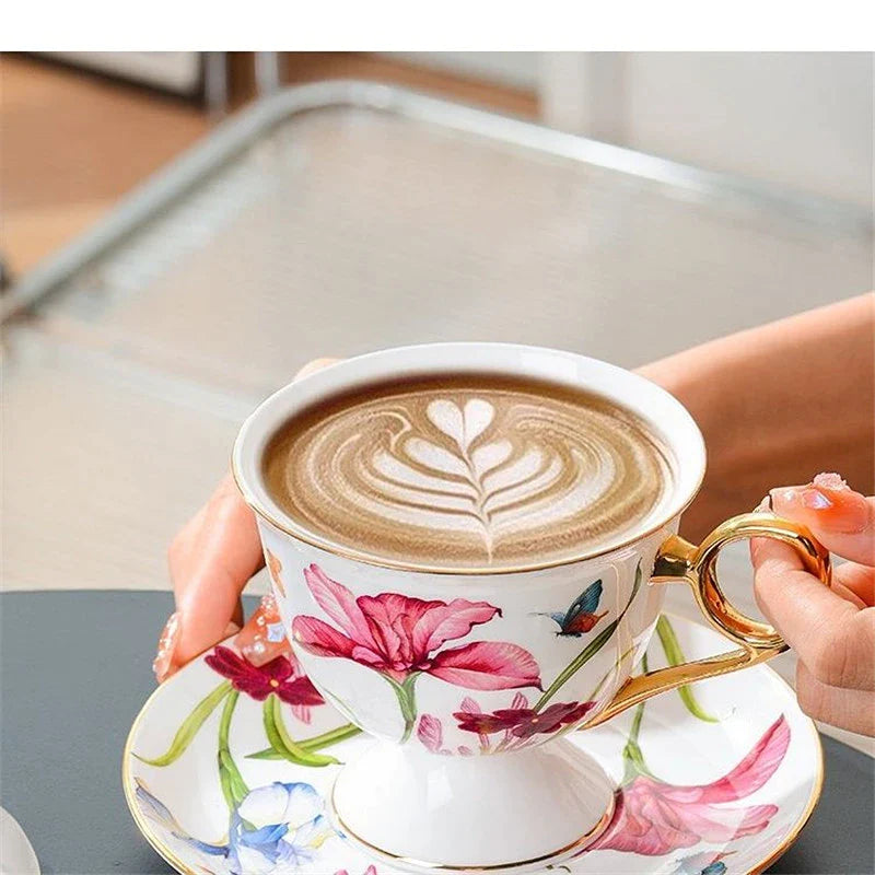Afralia Lily Flower Tea Set with Spoon - High-end Porcelain Cup Saucer Mug
