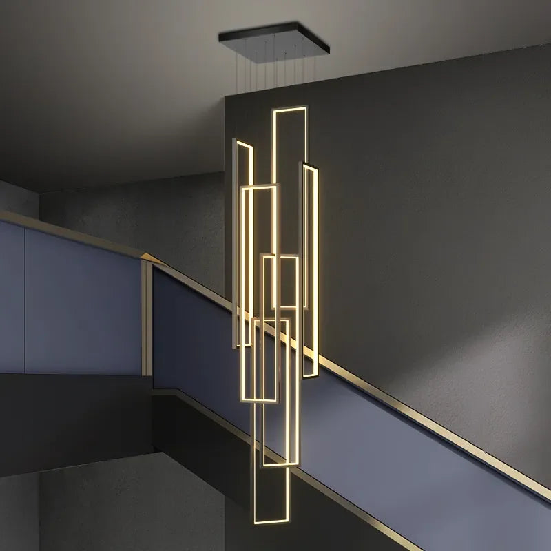 Afralia™ Modern Aluminum Frame Pendant Chandelier LED Staircase Lighting for Living Room Decor