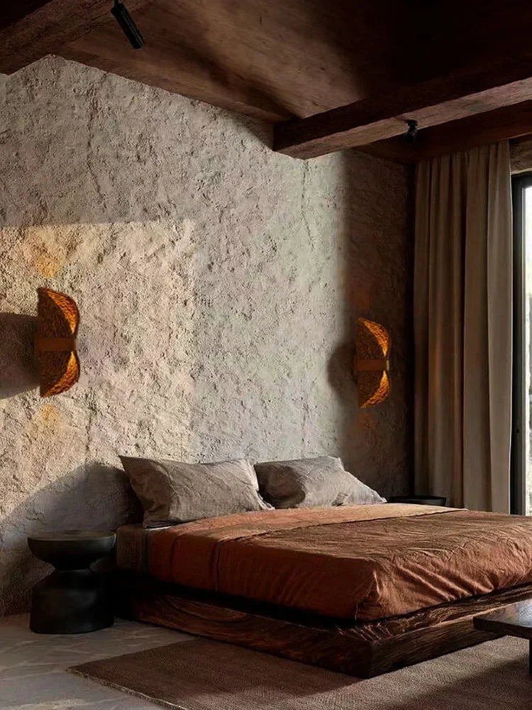 Afralia™ Japanese Wabi-Sabi Ratta Weaving Wall Sconce for Home Decor