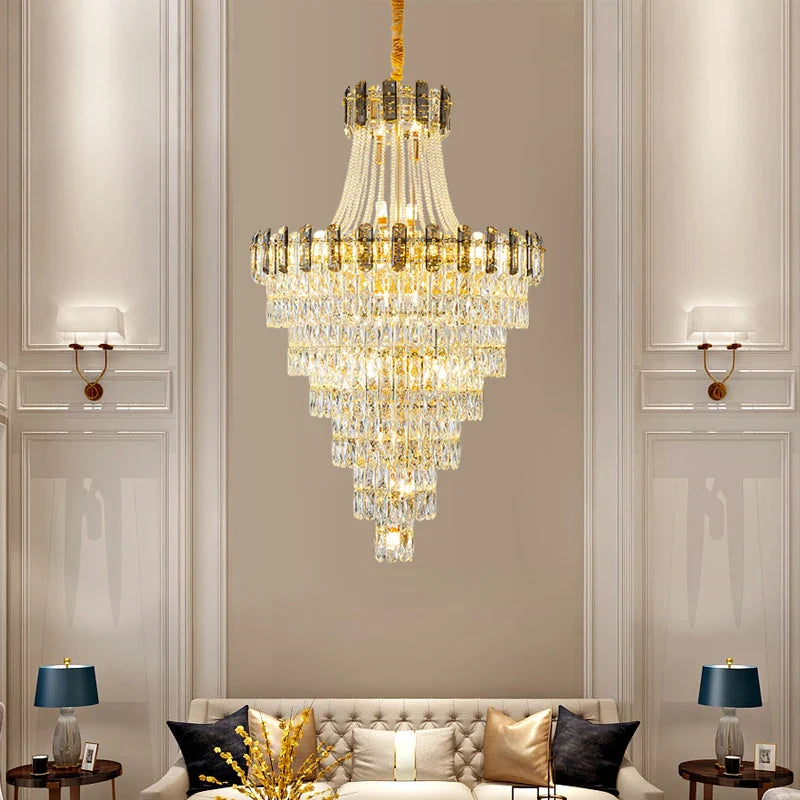 Afralia™ Crystal Chandelier: Stylish High Spiral Staircase Pendant Lighting