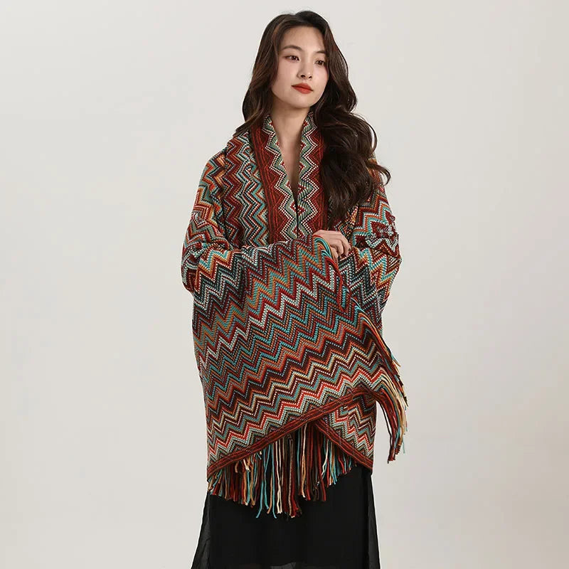Afralia™ Bohemian Wavy Fringe Shawl: Fashionable & Multifunctional Sofa Cover Blanket