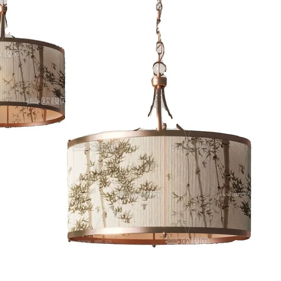 Bamboo Lampshade Landscape Painting Abstract Light Cover Chandelier by Afralia™