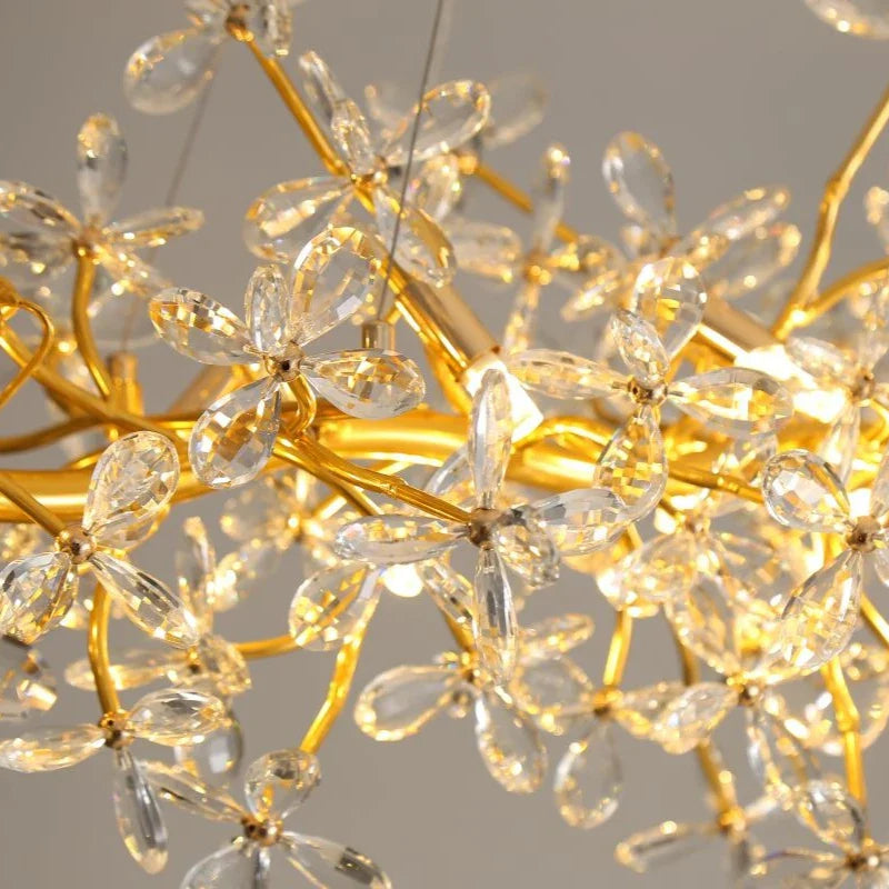 Afralia™ Flower Branch Gold Crystal Chandelier – Modern Living Room Dining Room Lighting