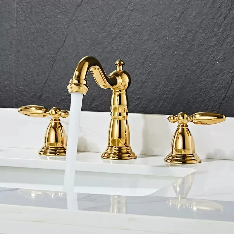 Afralia™ Rose Gold Widespread Bathroom Faucet for Basin, Antique 3 Hole Sink Tap