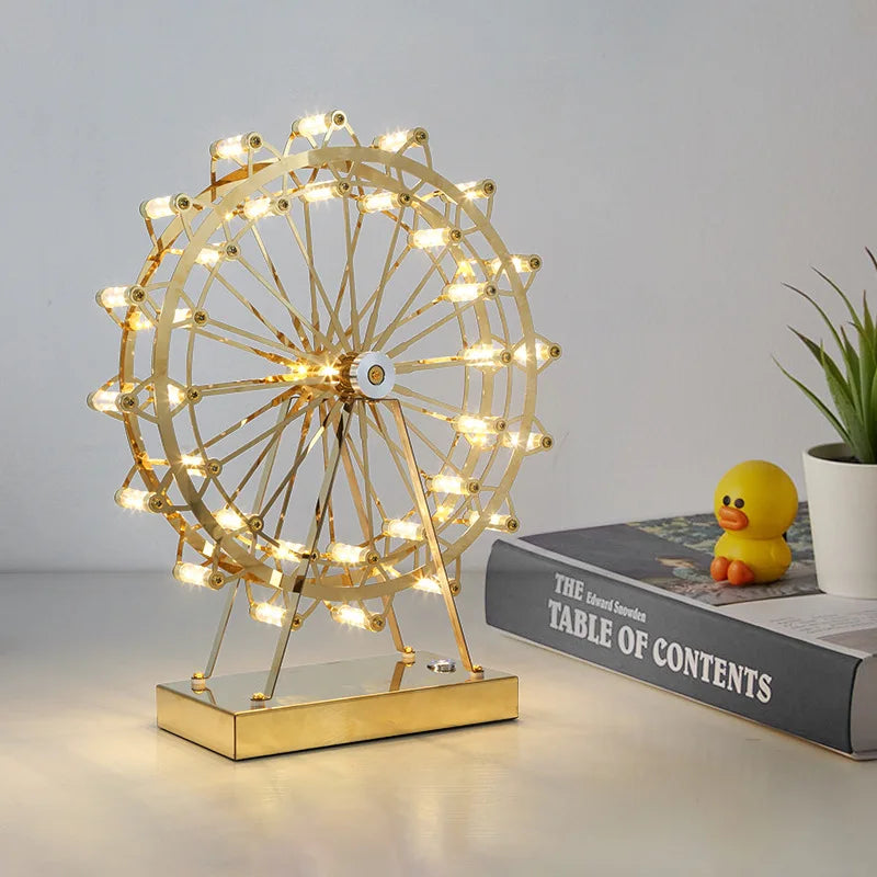 Afralia™ LED Ferris Wheel Table Lamp for Bedroom Decor Stainless Steel Night Light
