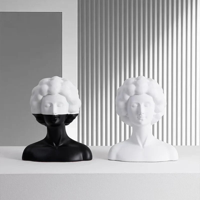 Afralia™ Abstract Portrait Resin Figure Sculpture Black and White Home Decor