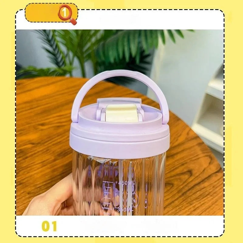 Afralia™ Pink Glass Cup 500ml with Straw - Kitchen & Tea Drinkware