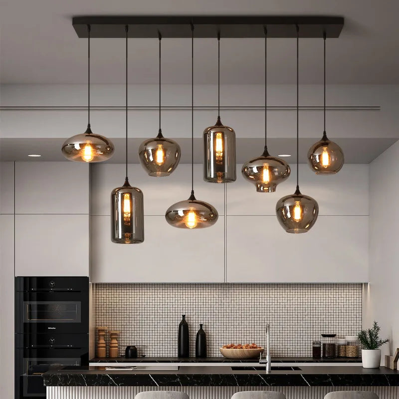 Afralia™ Nordic Smoke Gray Glass Chandelier: Modern Industrial Style for Restaurant, Coffee Shop, Bar