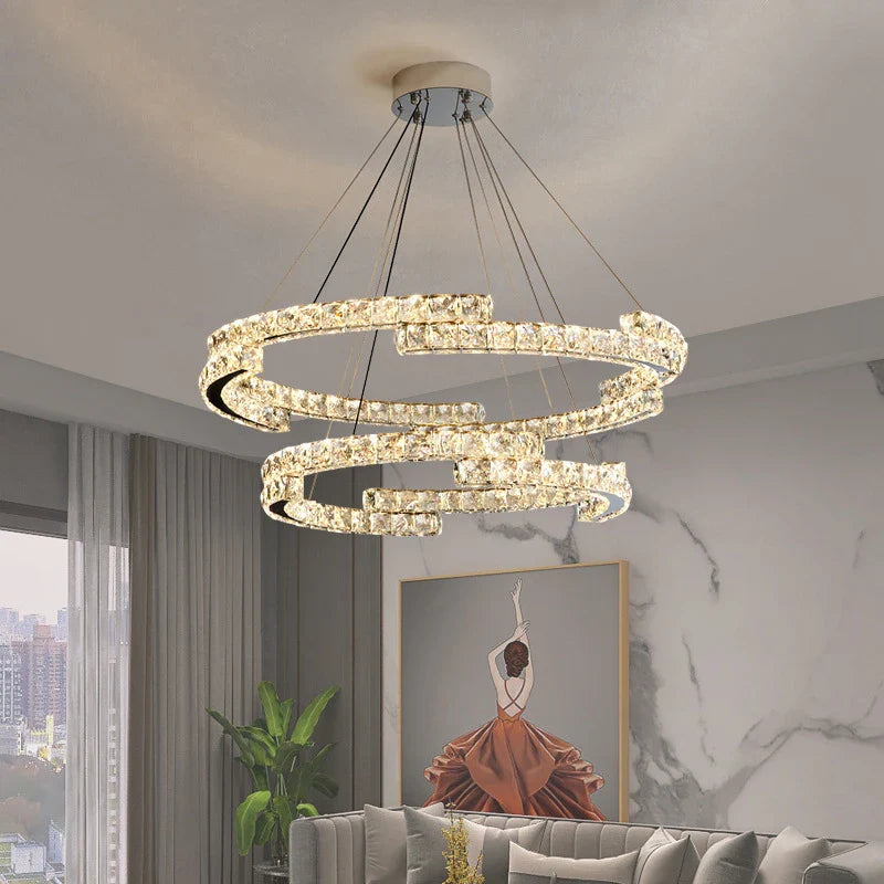 Afralia™ Crystal Ceiling Chandelier, Stainless Steel Mirror Led Indoor Lighting