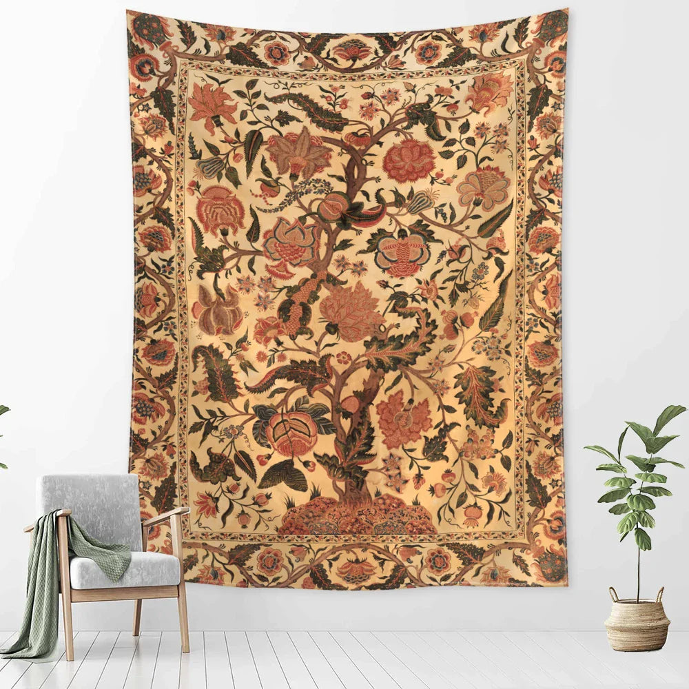 Orange Tree Of Life Tapestry Wall Hanging by Afralia™- Abstract Art for Home Decor