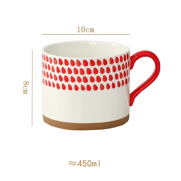 Afralia™ Red Patterned Porcelain Stacking Cup Set - Dining Table Coffee Mug Teacup
