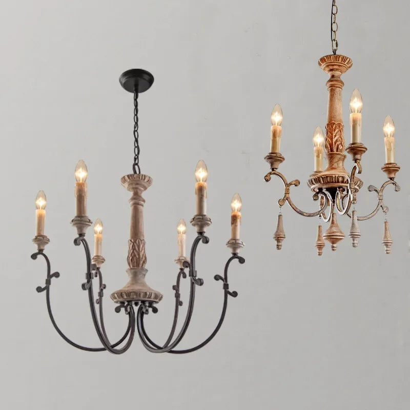 Afralia™ Wood Carving Chandelier for Living Room, Dining, Bedroom - Nordic Iron Decor Lighting